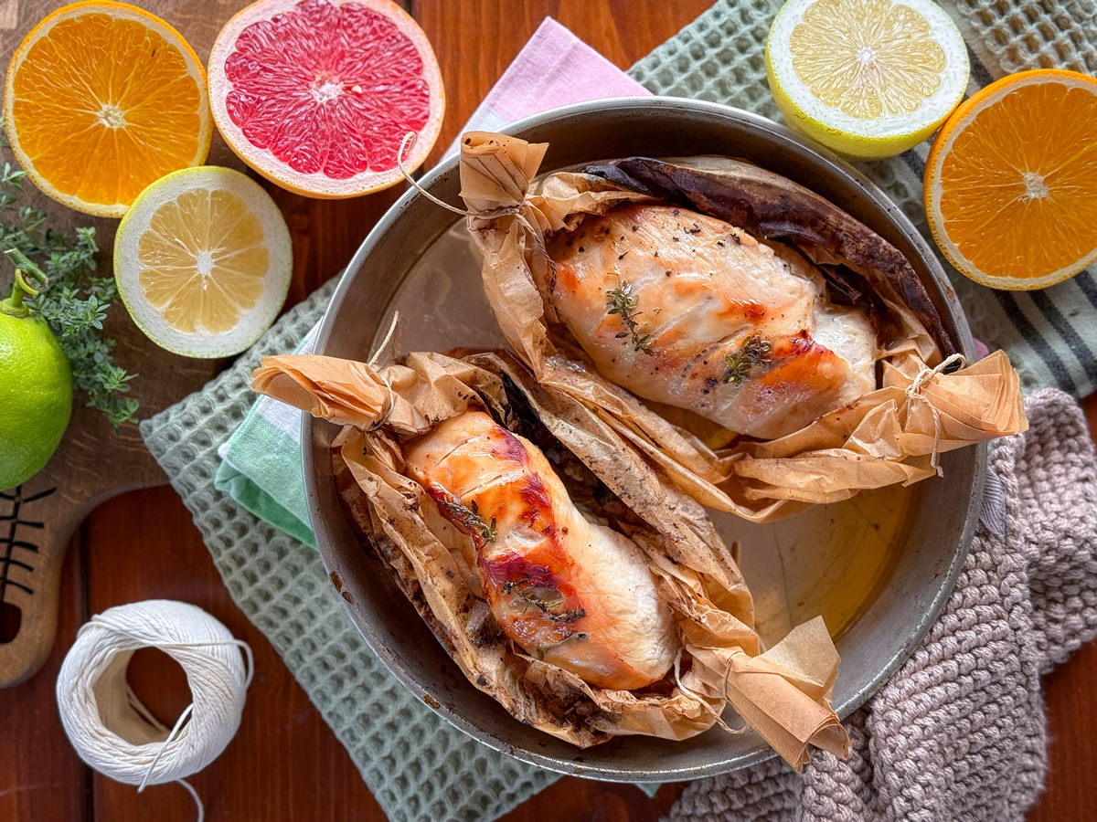 Petto di pollo agli agrumi al cartoccio